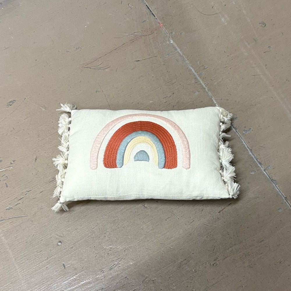 Over The Rainbow Accent Pillow Organic Linen Embroidered